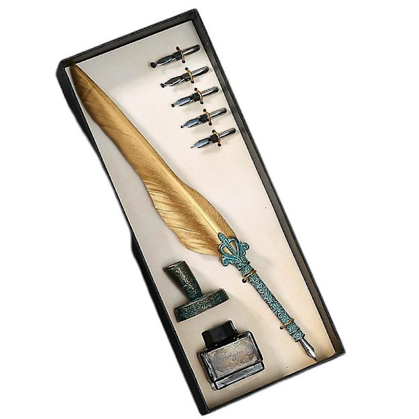 Europeisk vintage-gåspenna set presentask Harry Potter gåspenna set gotisk kropp dopp bläckpenna GOLD