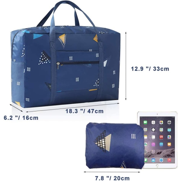 2-pak sammenfoldelig rejsetaske med fastgjort på trolleyetuiet, letvægts håndbagage, weekendtaske til ferie, sport, shopping (grå, grøn)