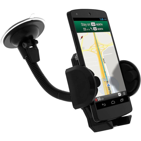 Bilholder Smartphone Frontrute Fleksibel Arm 360 ° - Svart