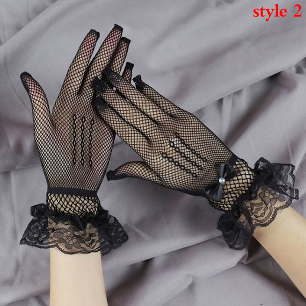 Damhandskar Mesh Nät Handskar Spets Vantar Hel Finger Spets Svart Black style 2