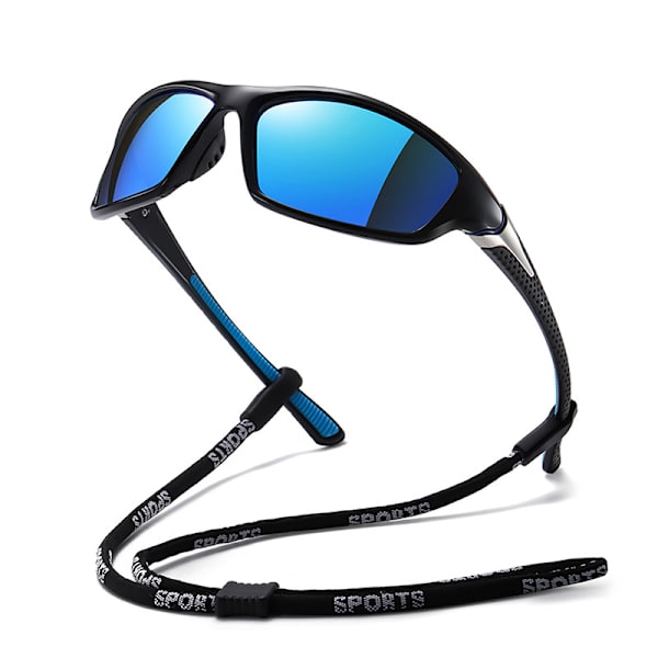 Polariserte Sportsolbriller for Menn Kvinner Kjøring Sykling Fiske Solbriller 100% UV400 Beskyttelse Black Frame-Blue Mirror Lens
