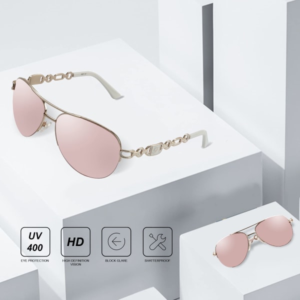 Solbriller til kvinder Mænd Spejlsolbriller Rundt metalstel UV-beskyttelse-Pink