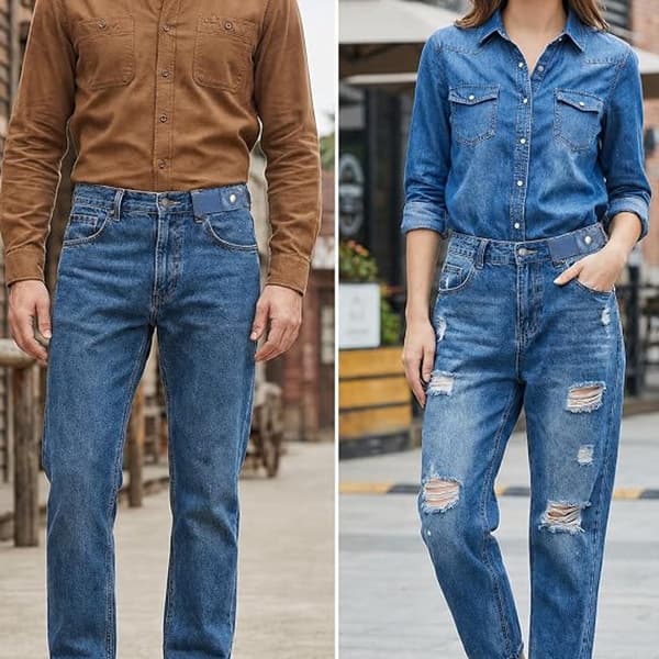 Sett med 2 usynlige sidestropper - Justerbart elastisk midjebelte - Unisex skredderstropper for klær og vesker - Skredderbelte - Denim Denimkleur