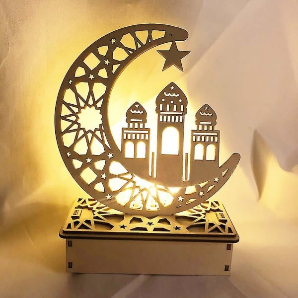 Hmwy Wood Eid Led Light Mubarak Muslim Ramadan Plaque Moon Star Lamp Gift Decoration Palace