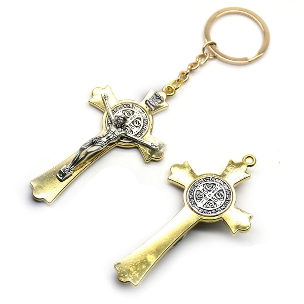 Saint Benedict Evil Protection Medal Cross Metal Key Ring Faith Keychain Fra Jerusalem Protection Benedict Charm
