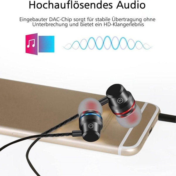 Hörlurar, trådbundna hörlurar med mikrofon och volymkontroll