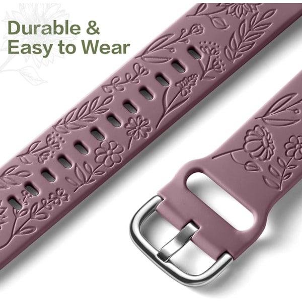 Auringonkukkakaiverrettu ranneke, yhteensopiva Samsung Galaxy Watch 7 6 5 4 40mm 44mm naisten kanssa, 20mm pehmeä silikoniranneke Galaxy Watch_xx -kelloon Smoke Violet