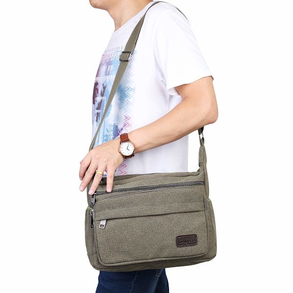 Vattentät budväska axelväska medium, multifickor canvas crossbody väska för män för kvinnor, casual herr väska(M)