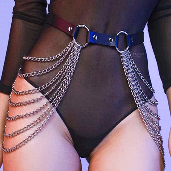 Punk Body Chain Svarta Layered Chain Multi-Layer Midje Chain Nattklubb Body Accessoarer Smycken för kvinnor och flickor