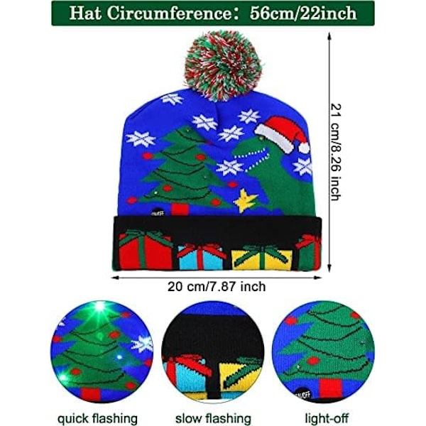 Ljusupplyst Julhatt, LED Julhattar med Ljus, Blinkande Julhatt Stickad Hatt för Barn Vuxna Pojkar Flickor