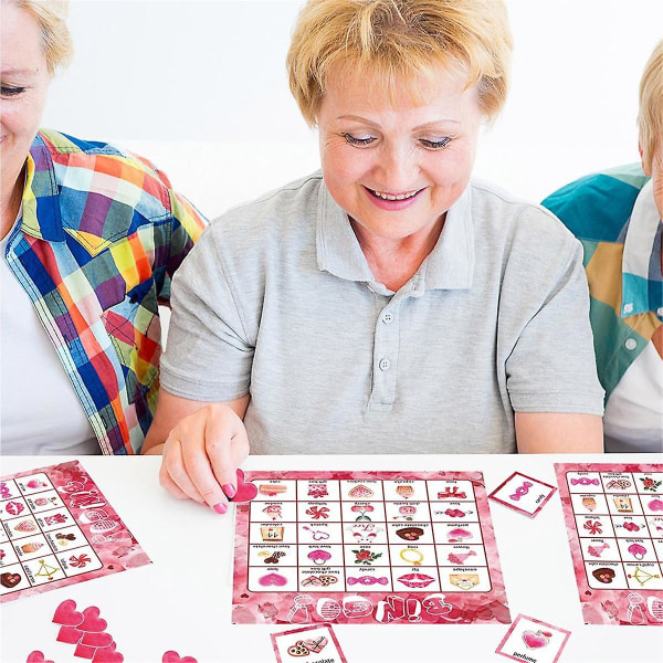 Valentines Day Bingo Game Cards 24 Players For Kids Festkortspil, Skoleklassespil, Love Party Supplies