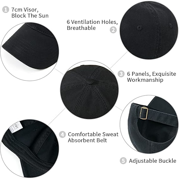 Baseballcaps for menn og kvinner, universell fritids- og utendørssportscaps, justerbar baseballcaps black