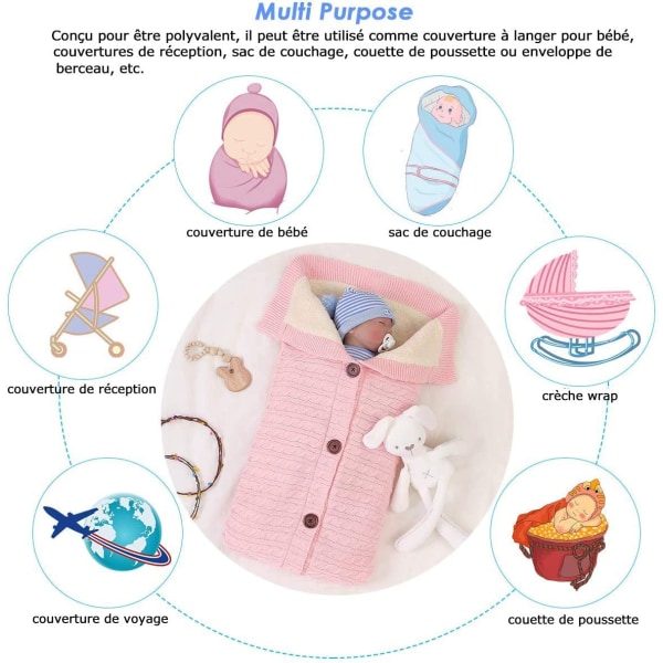 Babysovepose Vinter 0-12 måneder Babysovepose Strikket bomull Unisex jentegutt Småbarnssovepose (rosa)