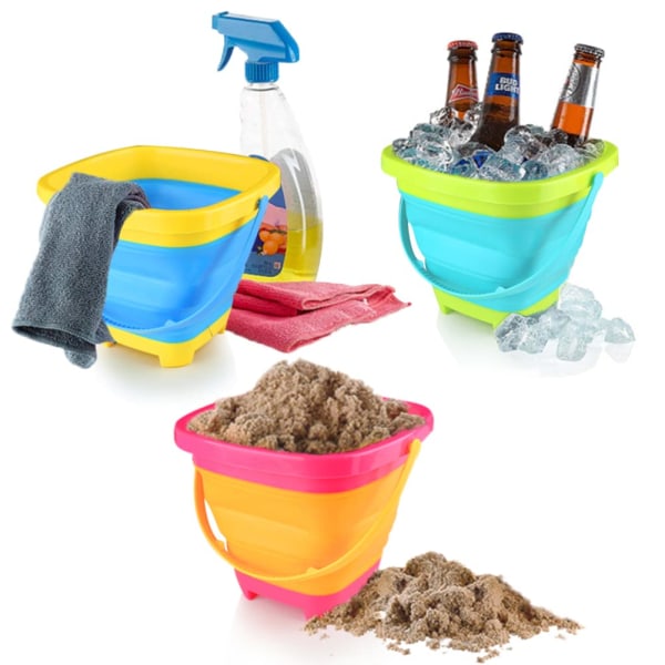 3PCS Foldable Beach Bucket Set, 2L Silicone Collapsible Beach Toy Buckets, Camping Gear, Egg Hunt Game, Easter Party Supplies