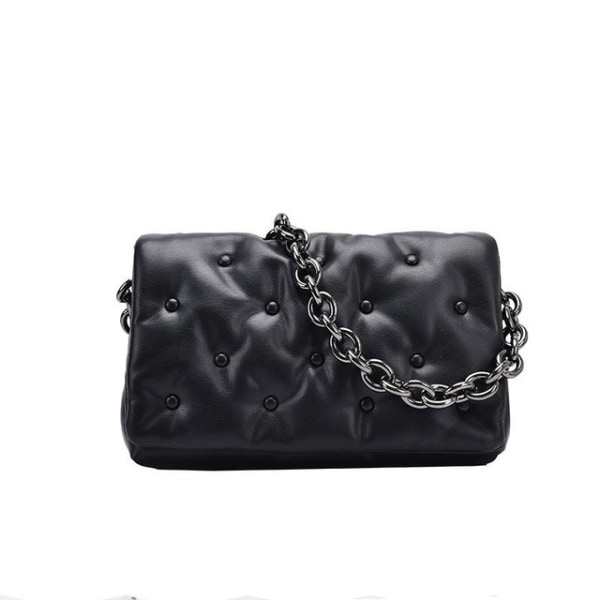 Crossbody-väska i PU-läder Messenger Bag-plånbok Ny enfärgad metallkedja (svart)