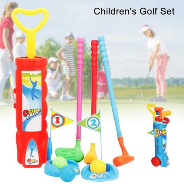 Minigolfleksak Golfkit för 3-6 åringar Barn utomhusspel Barn utomhusspel Plastleksak för utomhusträdgård Pojkar Flickor,Röd