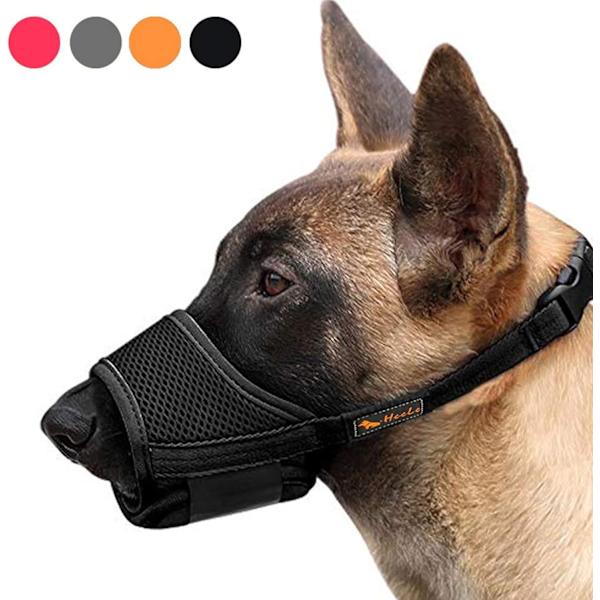 Hunde snude, blød nylon anti-bidning gøen tygge, luft mesh åndbar drikkelig justerbar sløjfe kæledyr snude-M-sort