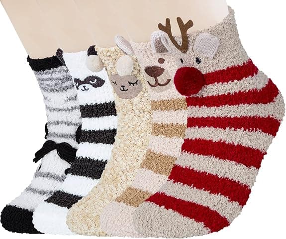 5 par damsockor, luddiga, mysiga, mjuka, fluffiga, söta, kattdjur, vinter