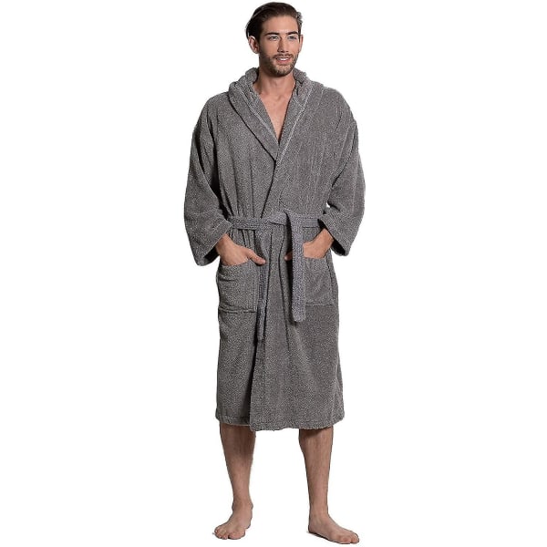 Men's Turkish Terry Cloth Robe, Thick Hooded Bathrobe--