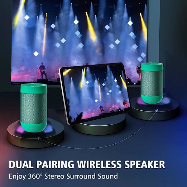 Bluetooth-høyttaler med IP65 vanntett, 5.3 Bluetooth, TWS-paring, støtter TF-kort, bærbar trådløs høyttaler for iPhone Samsung og mer - Grønn Green