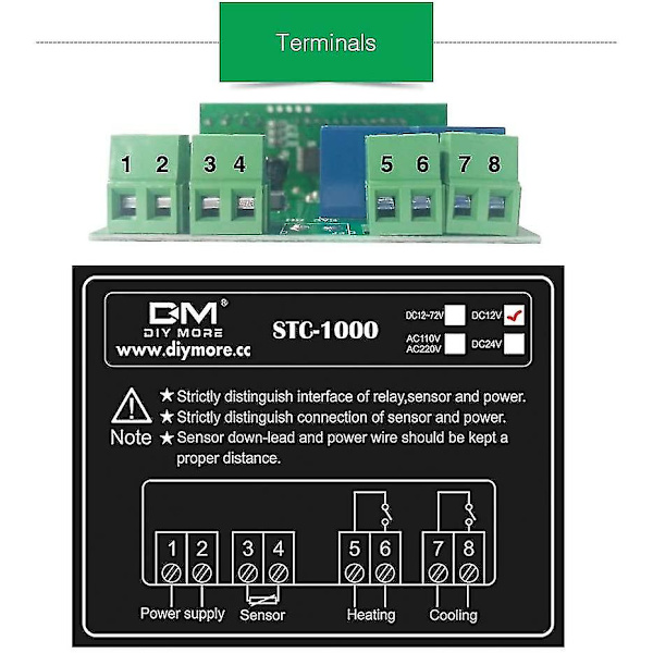 Stc-1000 lämpötilan säädin, 12v 10a monipuolinen digitaalinen termostaatti Ntc-anturilla haudutukseen, lämmitykseen ja jäähdytykseen