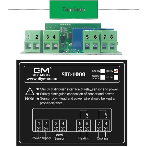 Stc-1000 temperaturregulator, 12v 10a alsidig digital termostat med NTC-sonde til korrektur, opvarmning og køleluge