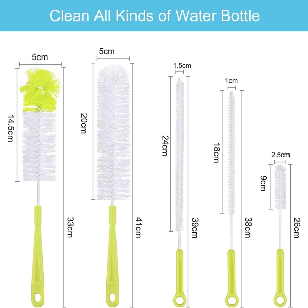 5 Pcs Bottle Brush, Cleaning Brush, Long Brush for Washing Wine Bottles Sports Water Bottles, Kettle, Bottle with Narrow Neck (Green)