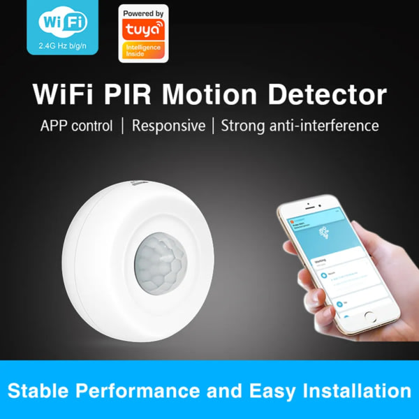 Smart PIR-rörelsesensor USB/batteridriven tak/vägg WiFi-rörelsedetektor med ljusdetektion för köpcentrum för hemmakontor