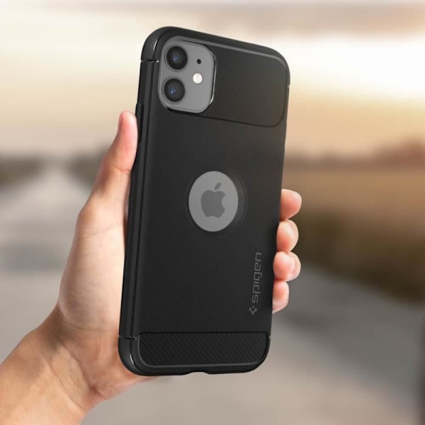 iPhone 11 Etui - Spigen - Robust Armor - Støtsikker Silikon Svart Karbonfinish