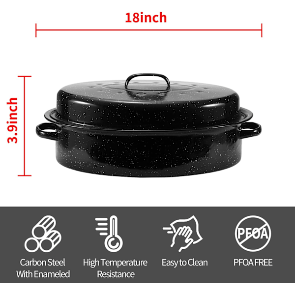 Stekepanne, stekepanne med kuppelformet lokk. Oval kalkunstekepanne, broilerpanne flott for kalkun, kylling, grønnsaker. Passer til 18 pund kalkun