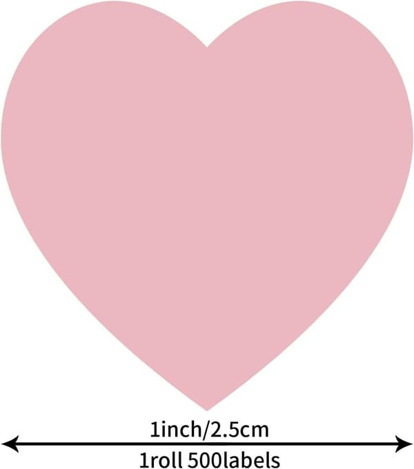 500-pak 1 tomme rosa hjerteformede klistremerker til Valentinsdag, konvolutter, esker, gavekort