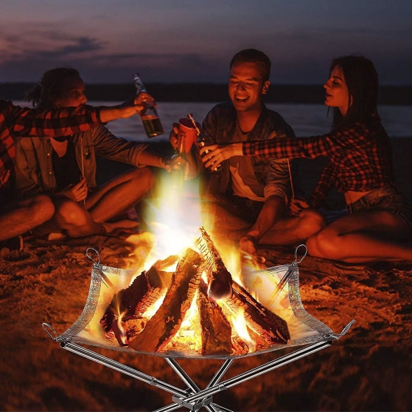 Bärbara eldskålar, camping hopfällbar eldkorg i rostfritt stål, mesh i rostfritt stål, eldstad utomhus, uteplats, camping, grill