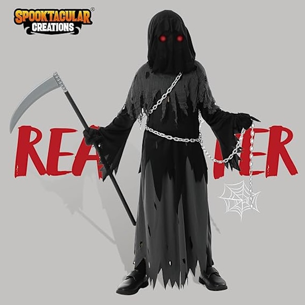 Barnegjøkende unisex glødende øyne reaper kostyme for skummel fantom Halloween kostyme