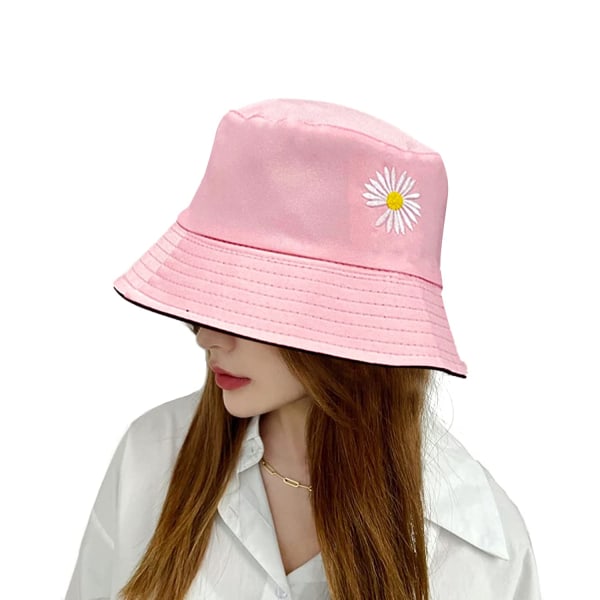 Dame Bucket Print Dobbeltsidig Herre Bomull UV Beskyttelse Solhatt Lagringsbar (Liten Daisy Print)