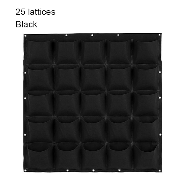 Monitaskuinen seinälle ripustettava istutuspussi, pystysuora kukkien kasvatuspussi, puutarhaistutus, musta Black 25-pocket
