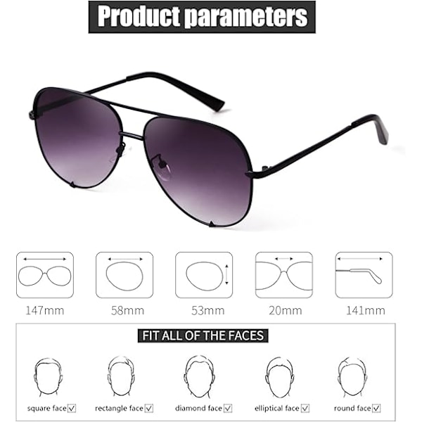 Oversize Aviator Solbriller til Kvinder Mænd Trendy Retro Bulk Shade Sort Faded Solbriller Klassisk UV Beskyttelse
