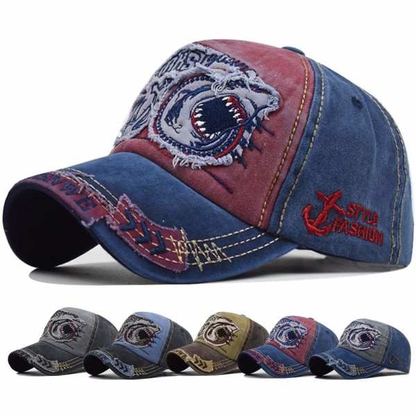 Distressed baseballcaps for menn Snapback Trucker Hat Outdoor Sports Cap Unisex Snapback Vintage Trucker Cap ((vinrød)
