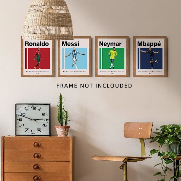 Fotbollsaffischer Canvas Tryck Oramade Set om 4 - Messi, Ronaldo, Mbape och Neymar Kända Fotbollsstjärnor Affisch Sportinredning Väggkonst