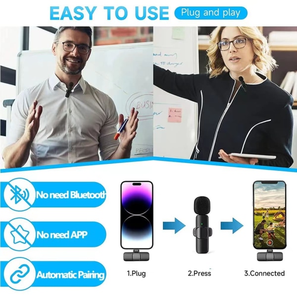 Lavalier trådløs mikrofon til iPhone/iPad/Android/laptop, YouTube, Vlog1 mikrofon iphone