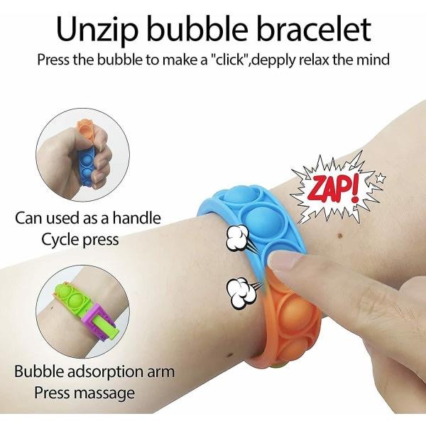 Pop It Push Bubble Armband Armband Fidget Dimple Stress Relief Sensoriska leksaker Blå och vit slipsfärgning