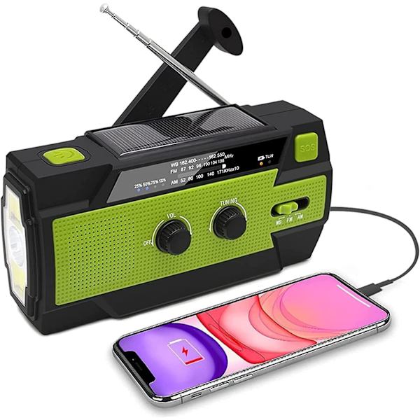 4000mAh Nödradio Bärbar Powerbank med Solladdning, Handvev, SOS-Alarm