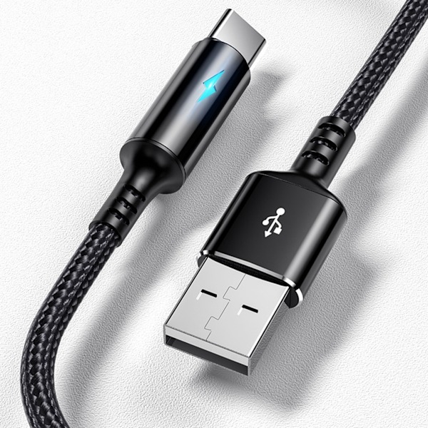 Kompakt USB C til USB A Lade- og datakabel 2,4A laderledning Tråd 25 cm kort ledning, materiale av nylon og aluminiumslegering Red 0.02
