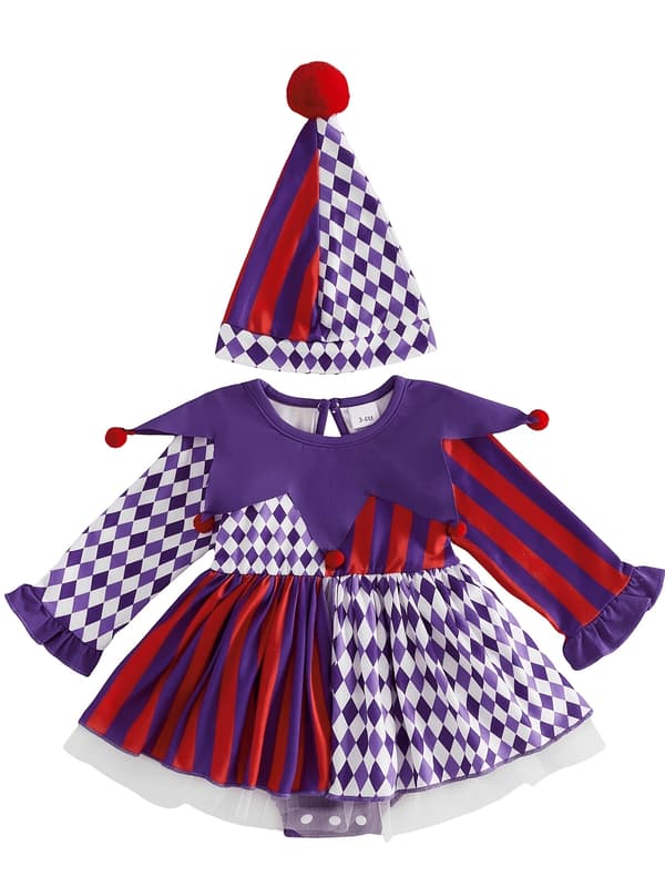 Halloween-festkostume til baby pige, patchwork klovnehat-heldragt black 1-3M