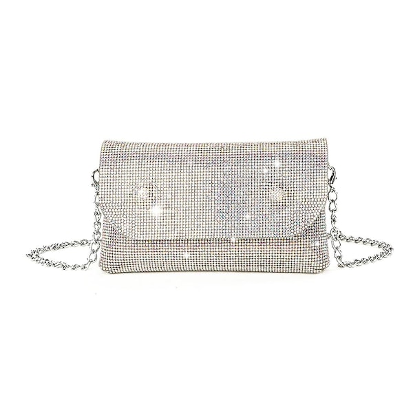 Glitter Aften Clutch Taske til Kvinder Kæde Skuldertaske Bryllupsfest Håndtaske Silver