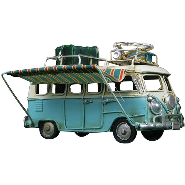 Retro klassisk autocampermodel, metal bilmodel Vintage autocamper legetøjssimulering Limousine Beach Bus Home Decoration til skrivebordshylde