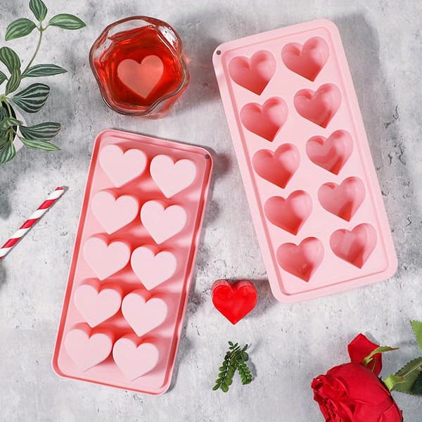 1 3 stk. lyserøde silikone hjerteformede isterningforme 10 huller nem udløsning genanvendelig Valentinsdag single pack