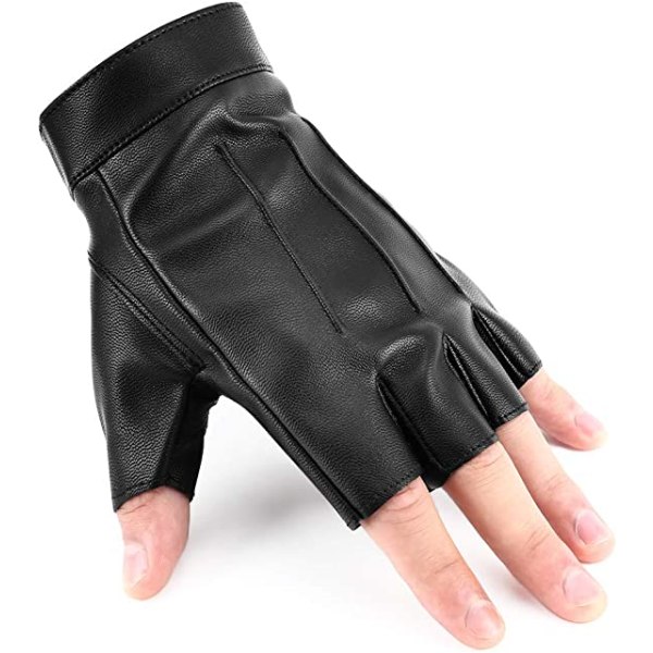 Fingerless Driving Gloves, PU Faux Leather Outdoor Sport Half Finger Glove with Anti-Slip Layer for Women Teens Kids