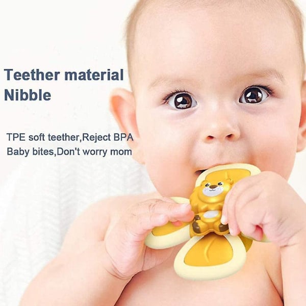 3 stk Sugekop Spinning Top Babylegetøj Med Søde Dyr Interessant Baby Badelegetøj