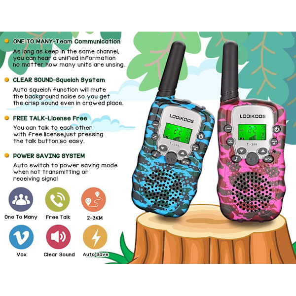 Lasten Walkie Talkies, 3 km:n kantaman Walkie Talky Radio Leikkikalu Lahjat Pojille ja Tytöille 3 Pakkaus