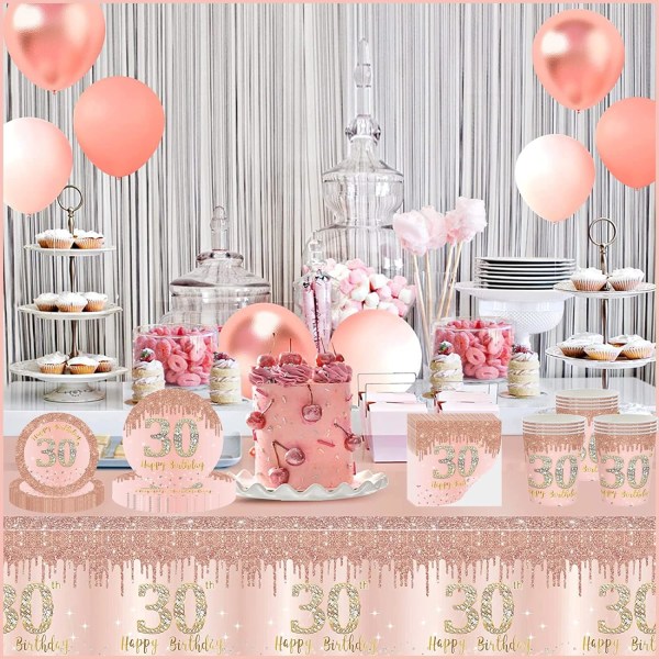 Grattis på 30-årsdagen papperskoppar roséguld, 16 st koppar för födelsedagsfest för kvinnor